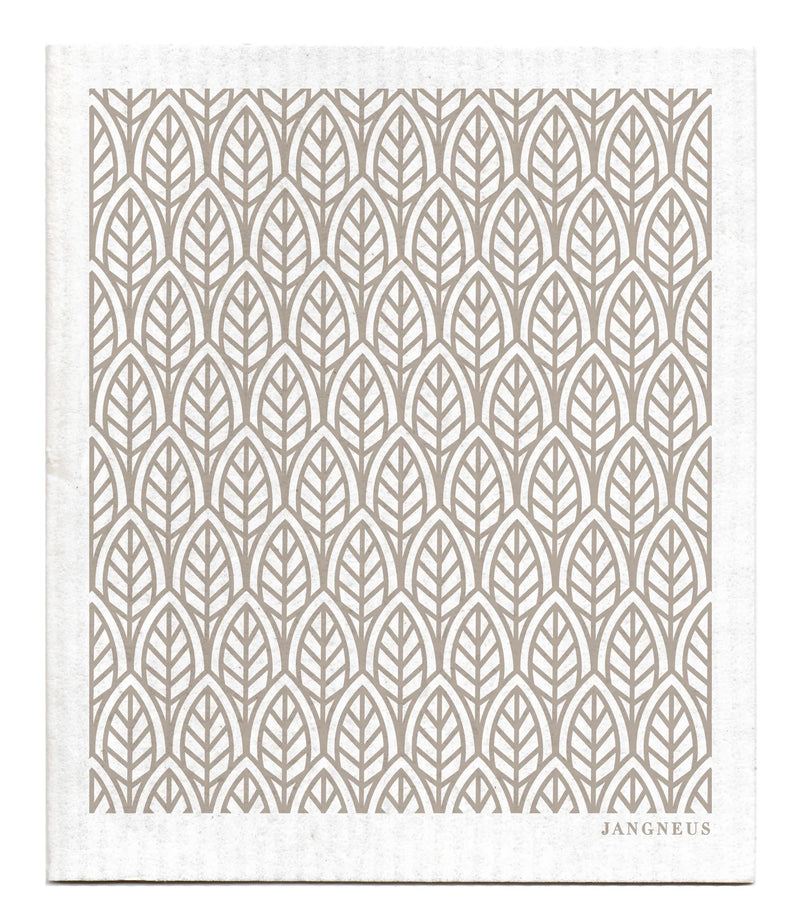 Pattern of outlined leaves in grey.